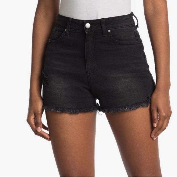 Abound Black Frayed Hem Denim Shorts - Picture 1 of 5